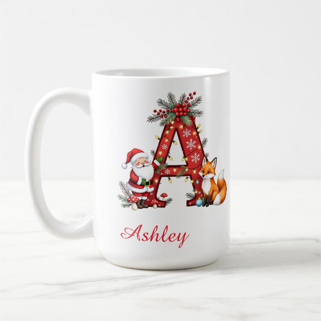 Monogram initial A Santa merry Christmas  Coffee Mug (Left)