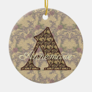 Monogram Initial A Vintage Floral Personalised Ceramic Tree Decoration