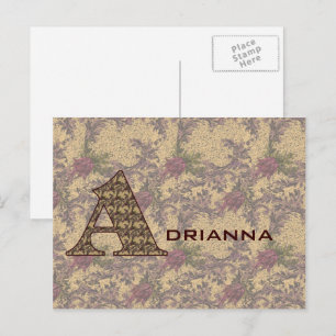 Monogram Initial A Vintage Floral Personalised Postcard
