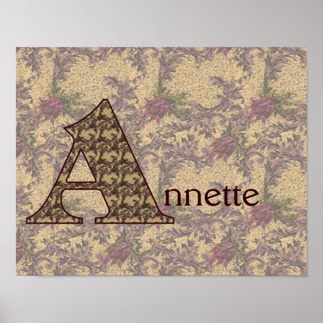 Monogram Initial A Vintage Floral Personalised Poster (Front)
