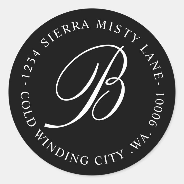 Monogram Initial Address or Wedding Classic Round Sticker (Front)