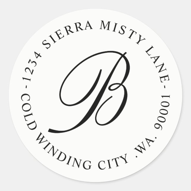Monogram Initial Address or Wedding Classic Round Sticker (Front)