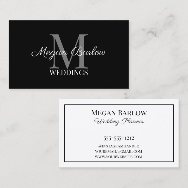 Monogram Initial and Name Black Classy Business Card (Front/Back)