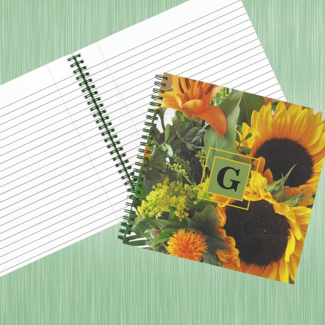 Monogram Initial Autumn Sunflowers 8.5x8.5 Notebook (Creator Uploaded)