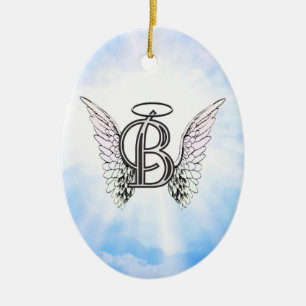 Monogram initial B alphabet letter with angel wing Ceramic Tree Decoration