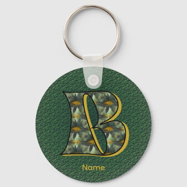 Monogram Initial B Daisies Art Personalised Key Ring (Front)
