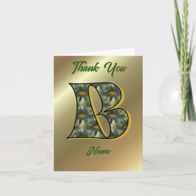 Monogram Initial B Daisies Art Personalised Thank You Card (Front)