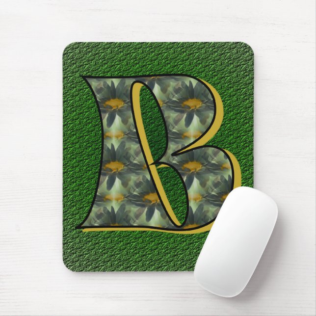 Monogram Initial B Daisies Floral Art Mouse Mat (With Mouse)