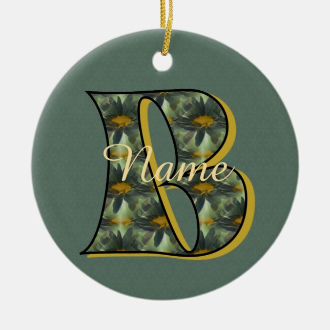 Monogram Initial B Daisies Floral Personalised  Ceramic Tree Decoration (Front)