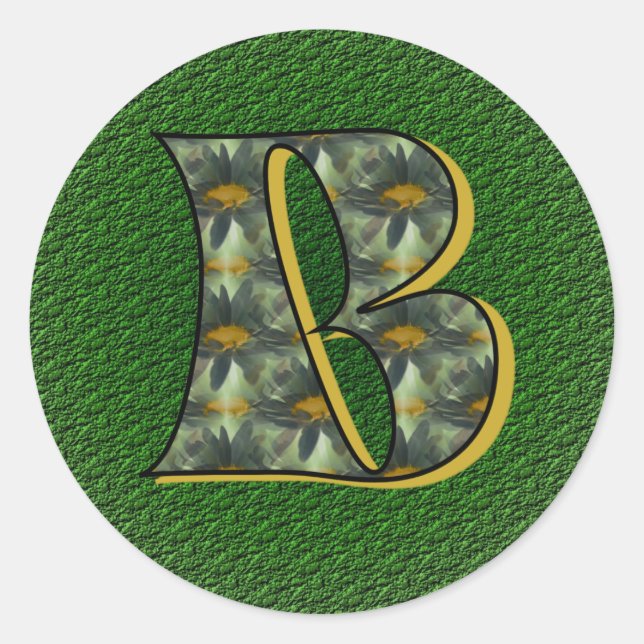 Monogram Initial B Daisies Flower Art Classic Round Sticker (Front)