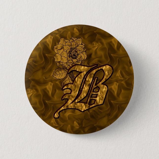 Monogram Initial B Elegant Gold Peony Flower 6 Cm Round Badge (Front)
