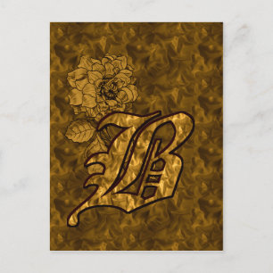 Monogram Initial B Elegant Gold Peony Flower Postcard