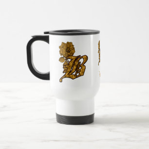 Monogram Initial B Elegant Gold Peony Personalised Travel Mug