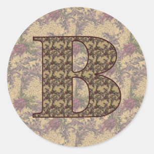Monogram Initial B Elegant Vintage Floral Classic Round Sticker