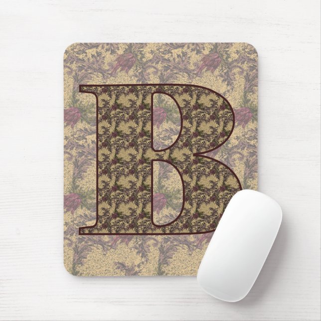 Monogram Initial B Elegant Vintage Floral Mouse Mat (With Mouse)