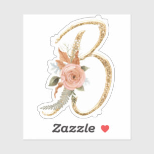 Monogram Initial B Gold Glitter Peony Rose Floral