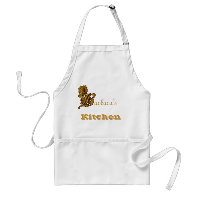 Monogram Initial B Gold Peony Floral Personalised Standard Apron (Front)