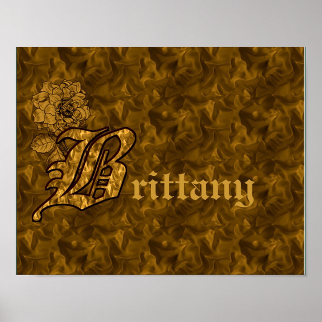 Monogram Initial B Gold Peony Flower Personalised Poster (Front)