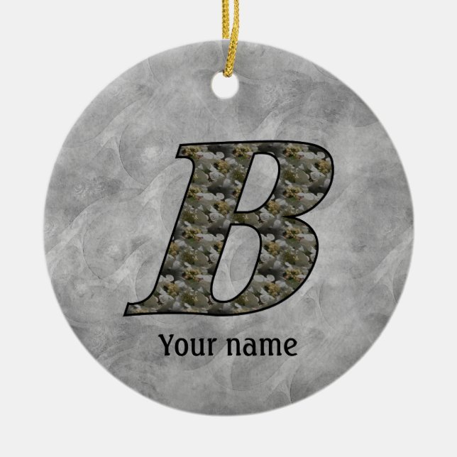 Monogram Initial B Hydrangea Flowers Personalised Ceramic Tree Decoration (Front)