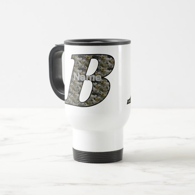 Monogram Initial B Hydrangea Flowers Personalised Travel Mug (Front Left)
