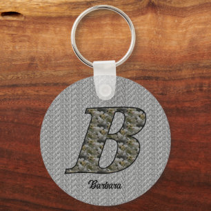 Monogram Initial B Hydrangea Flowers Personalized Key Ring