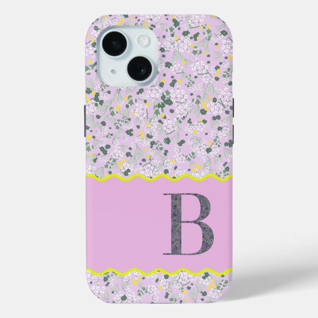 MONOGRAM INITIAL B LILAC LITTLE FLOWERS Case-Mate iPhone CASE (Back)