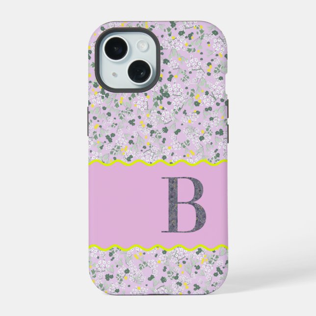 MONOGRAM INITIAL B LILAC LITTLE FLOWERS iPhone 15 CASE (Back)