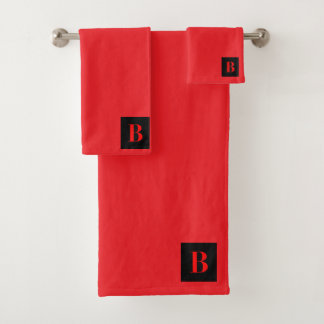 Monogram Initial B Red Bath Towel Set