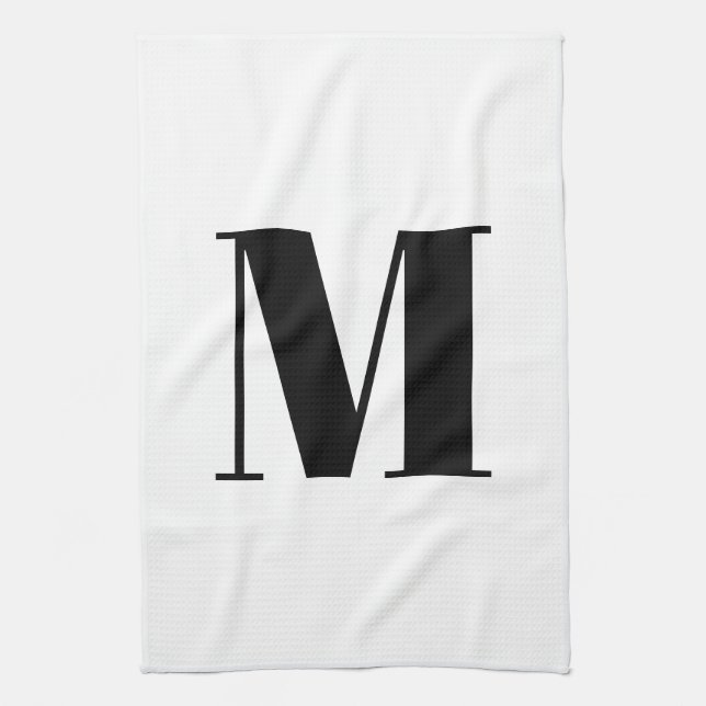 Monogram initial black and white modern tea towel (Vertical)