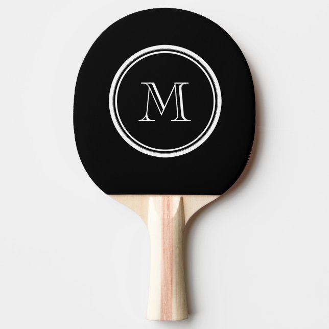Monogram Initial Black High End Coloured Ping Pong Paddle (Front)