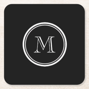 Monogram Initial Black High End Coloured Square Paper Coaster