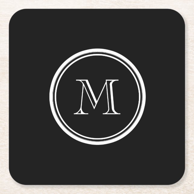 Monogram Initial Black High End Coloured Square Paper Coaster (Front)