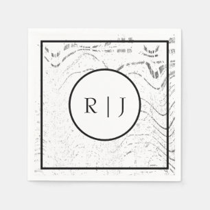 Monogram Initial Black White Abstract Cool Wedding Napkin