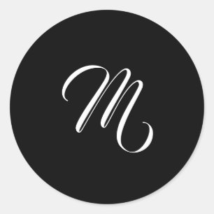 Monogram Initial Black White Classic Round Sticker