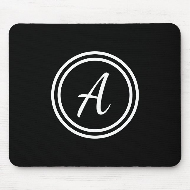 Monogram Initial Black & White Cute Simple Mouse Mat (Front)