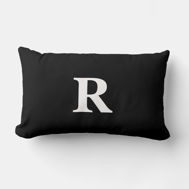 Monogram Initial Black White Simple Elegant Gift Lumbar Cushion (Front)