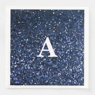 Monogram Initial Blue Glitter White Custom Name Napkin