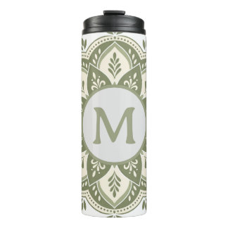 Monogram Initial Boho Mandala Sage Green Thermal Tumbler