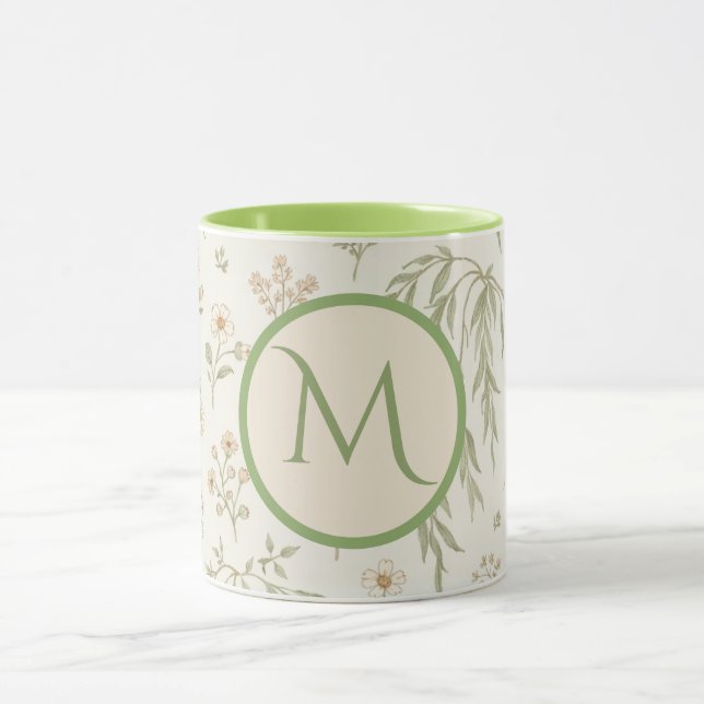 Monogram Initial Boho Willow & Strawberries Gift Mug (Center)