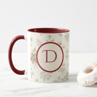 Monogram Initial Boho Willow & Strawberries Gift Mug