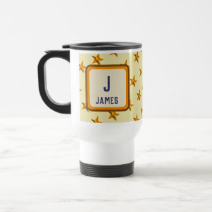 Monogram Initial Bold Gold Star First Name Travel Mug