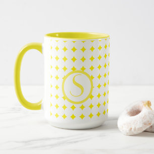 Monogram Initial Bright Yellow Diamonds Modern Mug
