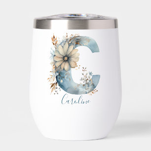 Monogram Initial C Blue Floral Watercolor Gift Her