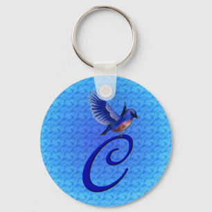 Monogram Initial C Bluebird Keychain