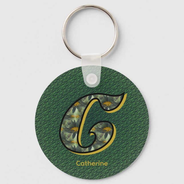 Monogram Initial C Daisies Art Personalized Key Ring (Front)