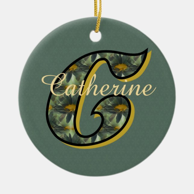 Monogram Initial C Daisies Floral Personalized  Ceramic Tree Decoration (Front)