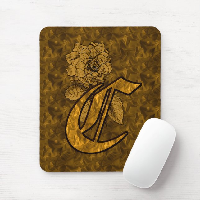 Monogram Initial C Elegant Gold Peony Flower  Mouse Mat (With Mouse)
