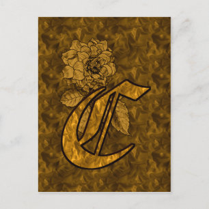 Monogram Initial C Elegant Gold Peony Flower Postcard