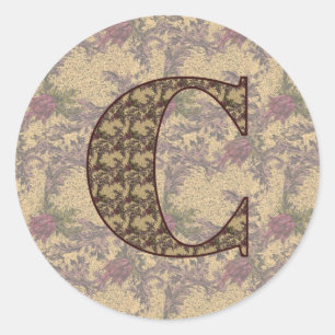Monogram Initial C Elegant Vintage Floral Classic Round Sticker