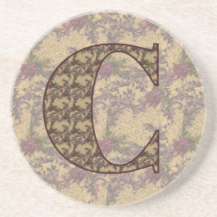 Monogram Initial C Elegant Vintage Floral Coaster